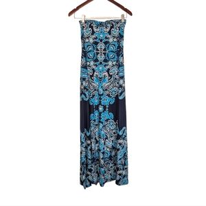 INC International Concepts Maxi Dress XS Blue Paisley Tube Top Flowy
